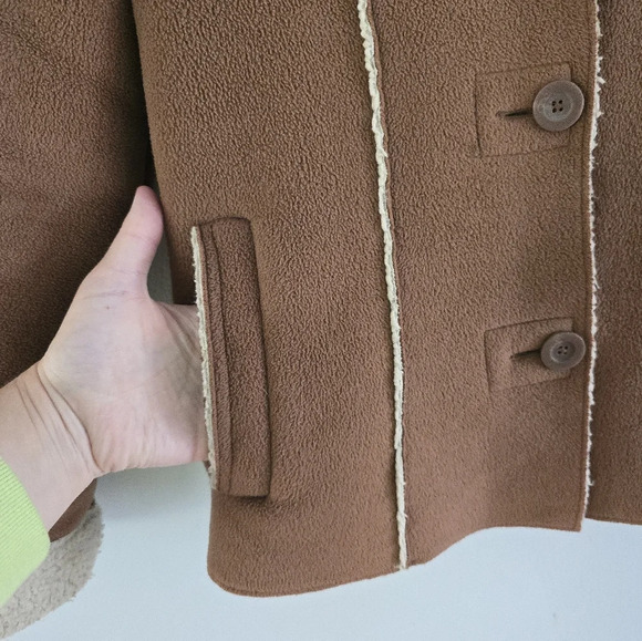 Old Navy Y2K Coat Tan Faux Suede Sherpa Shearling Lined Outdoor Jacket  M Vtg - Picture 6 of 13